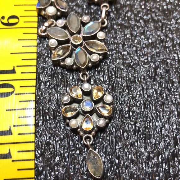 Lavaliere Sterling Labradorite, Citrine, Pearls Necklace - Picture 11 of 14